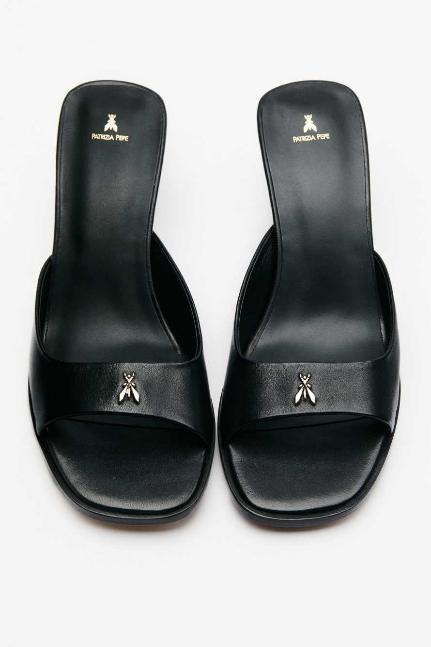 Square Sabot-Sandalen Essential Fly mit Nappaleder, Schwarz, Patrizia Pepe