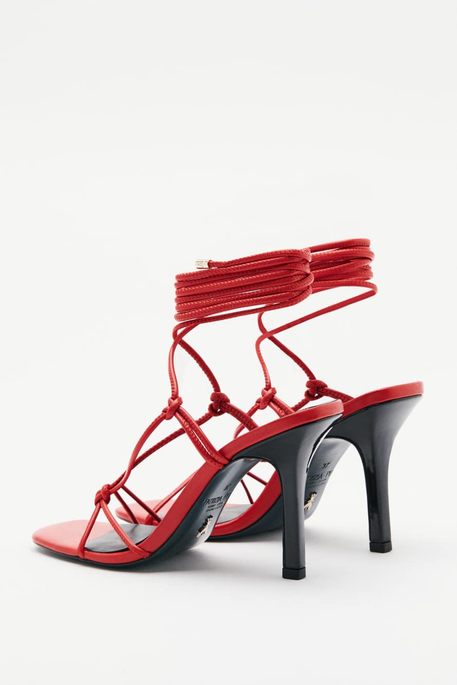 New Square crossed sandals with nappa heel, Red, Patrizia Pepe