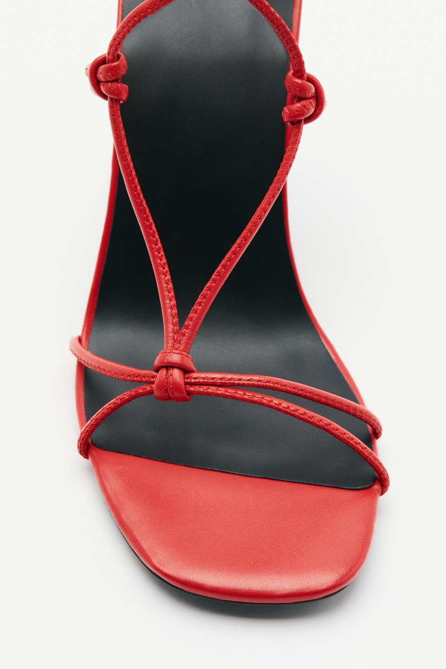 New Square crossed sandals with nappa heel, Red, Patrizia Pepe