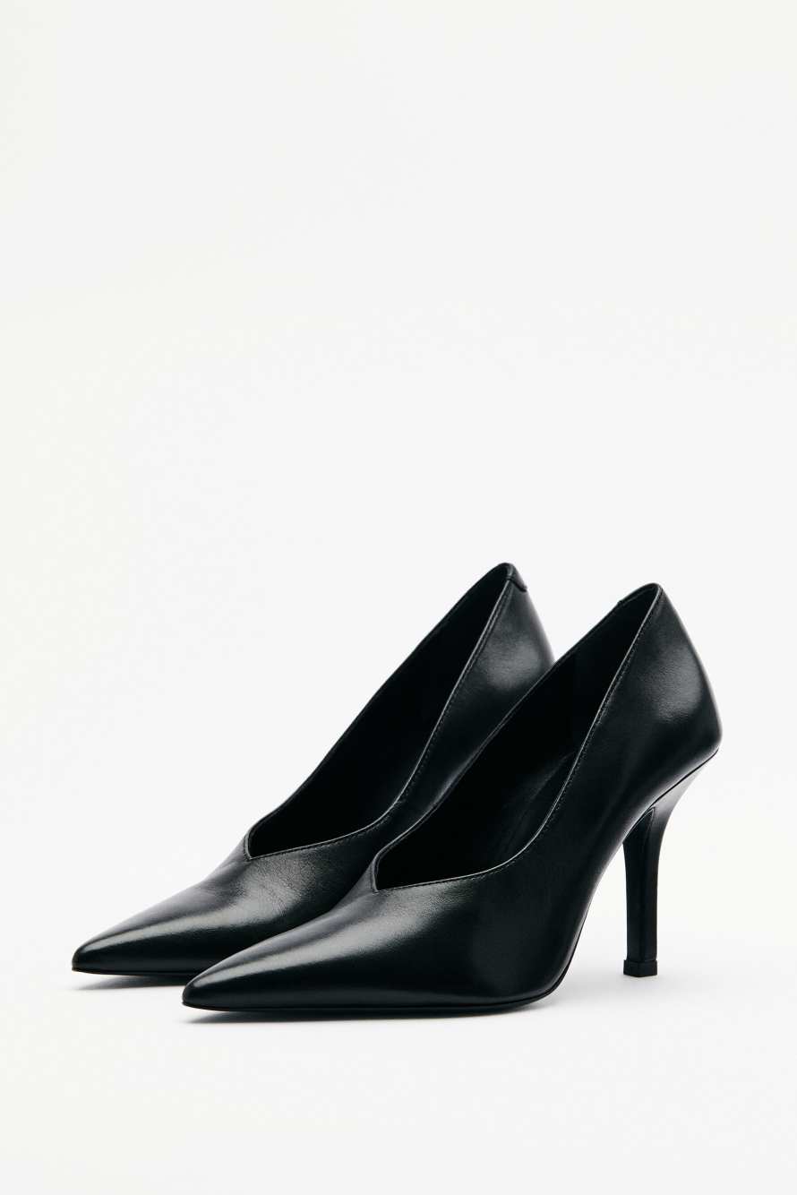Minimal Shape Leather Pumps, Black, Patrizia Pepe