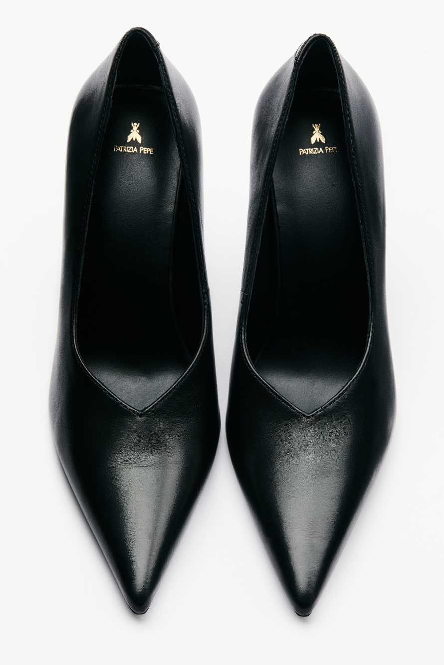 Minimal Shape Leather Pumps, Black, Patrizia Pepe