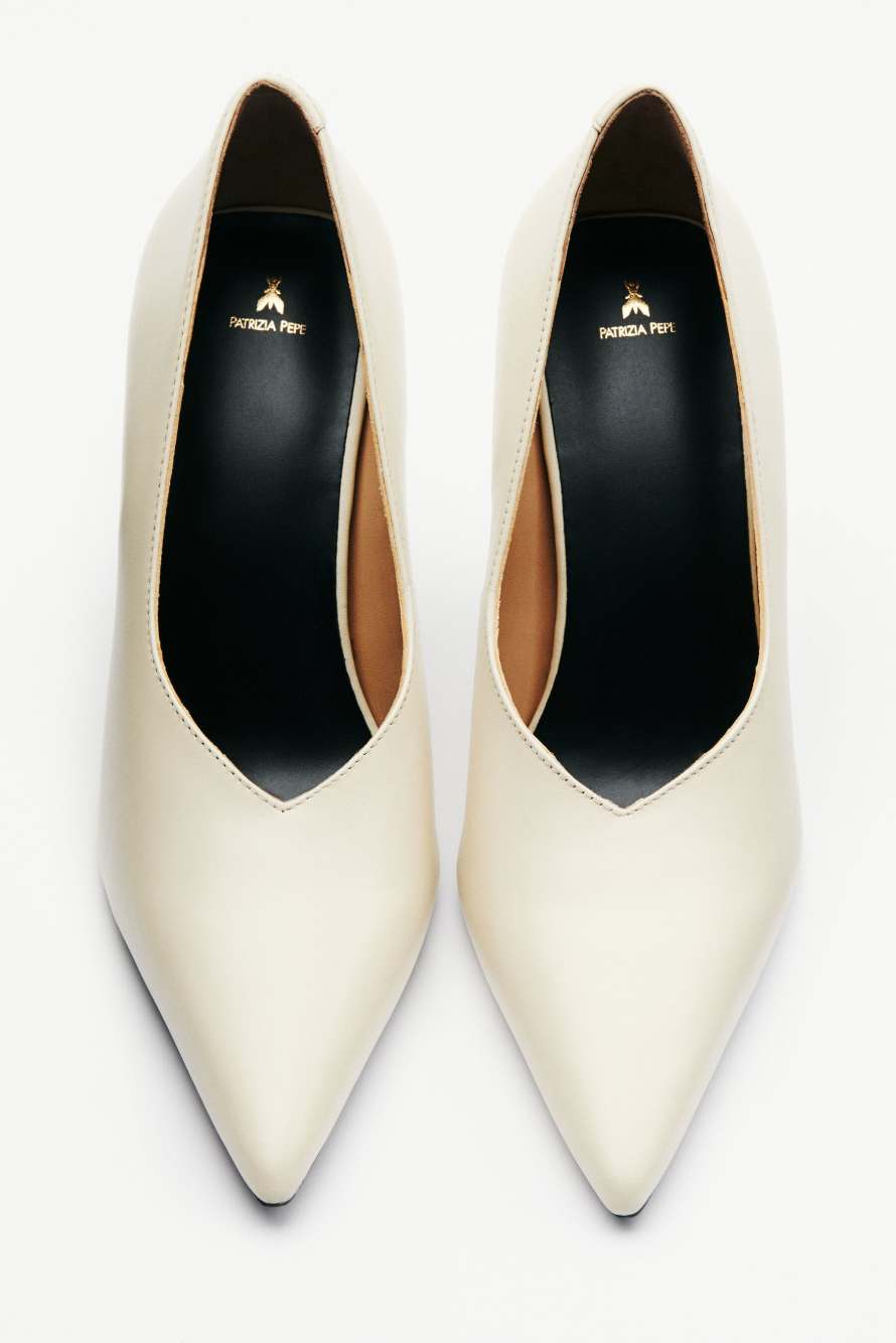 Minimal Shape Leather Pumps, White, Patrizia Pepe