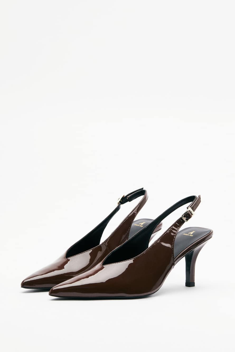 Кожаные слингбэк на высоком каблуке, Kоричневый, Patrizia Pepe