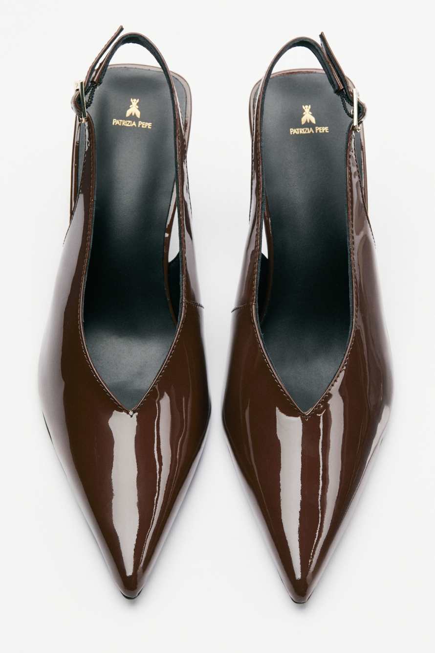 Кожаные слингбэк на высоком каблуке, Kоричневый, Patrizia Pepe