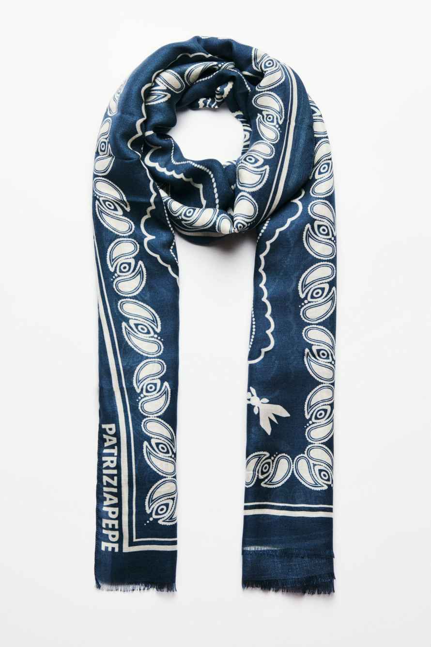 Шарф с графическим принтом, Cиний/бежевый, Patrizia Pepe