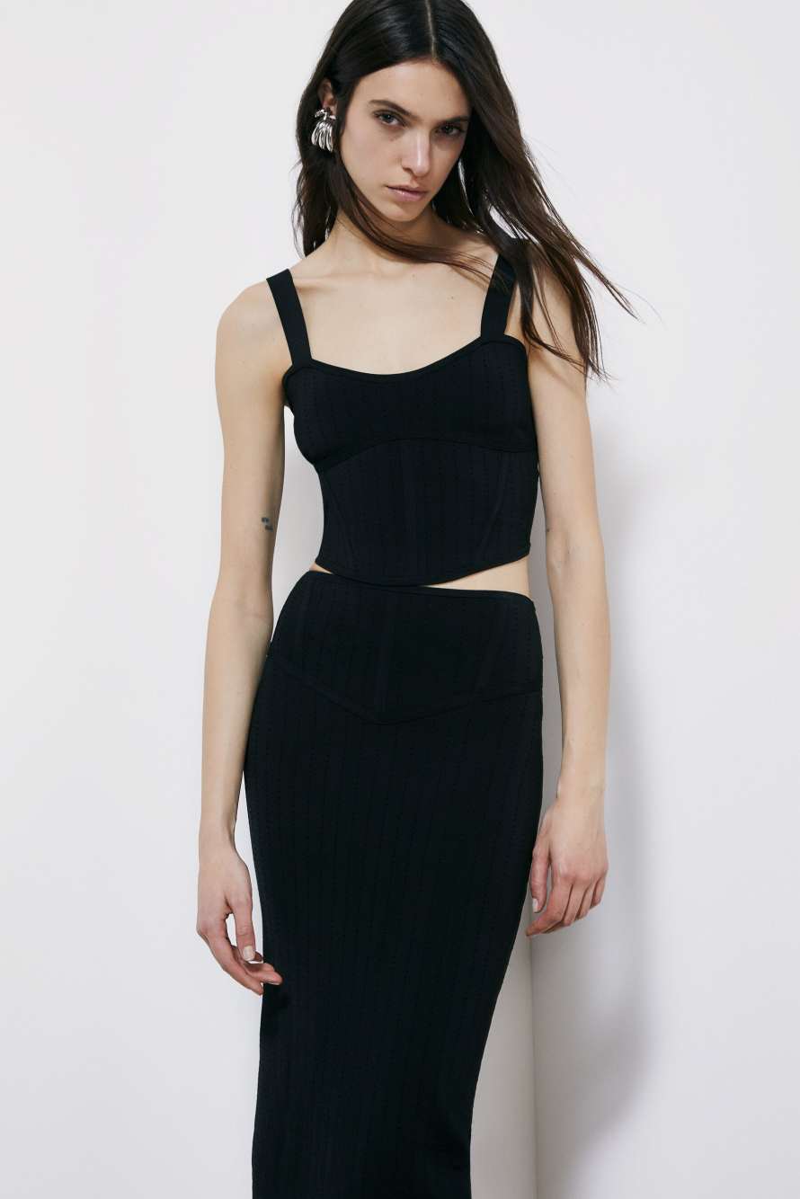 Бюстье из жаккардового трикотажа, Черный, Patrizia Pepe