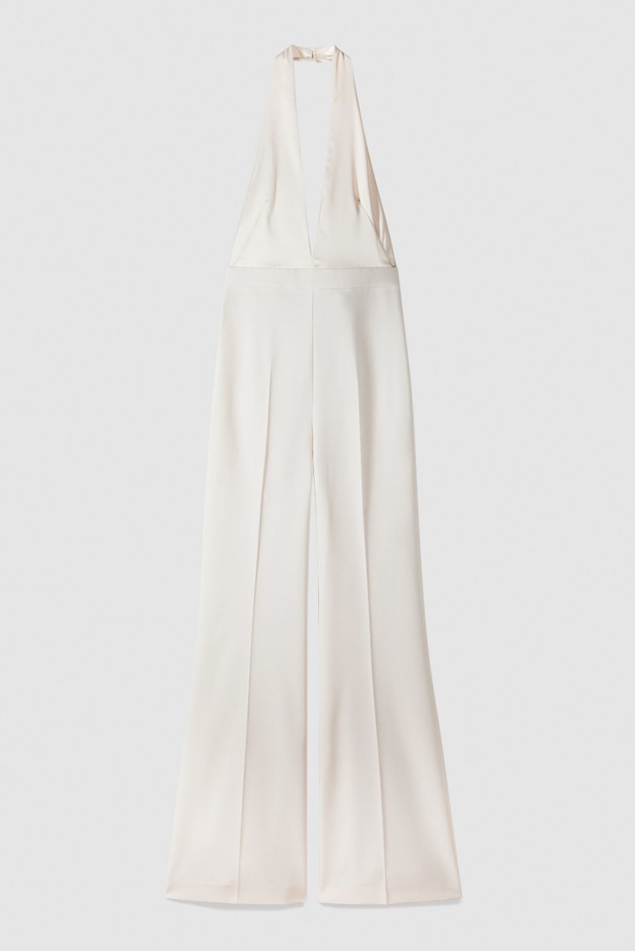 Fluid crepe jumpsuit with deep neckline, White, Patrizia Pepe