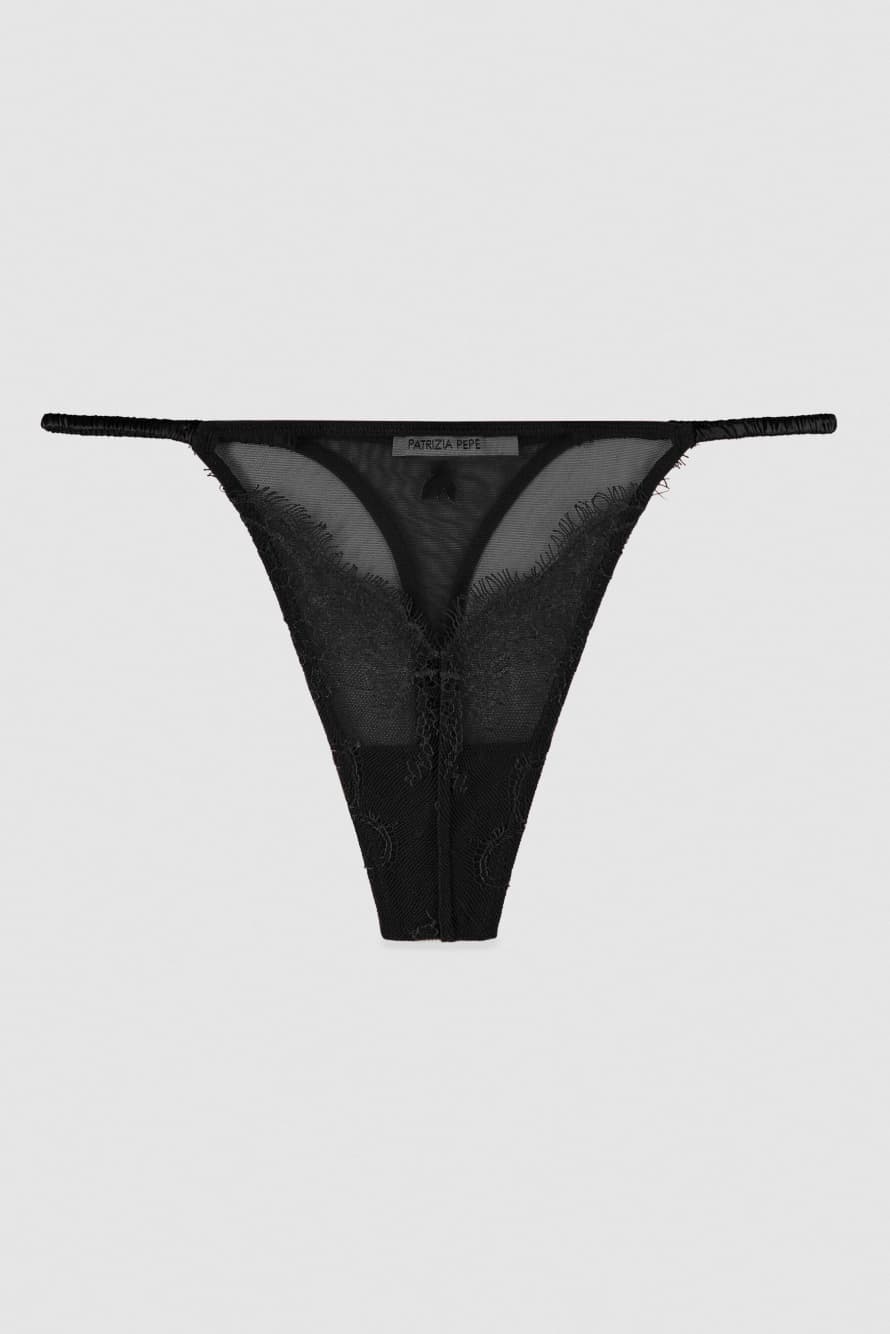 Tulle and lace thong, Black, Patrizia Pepe