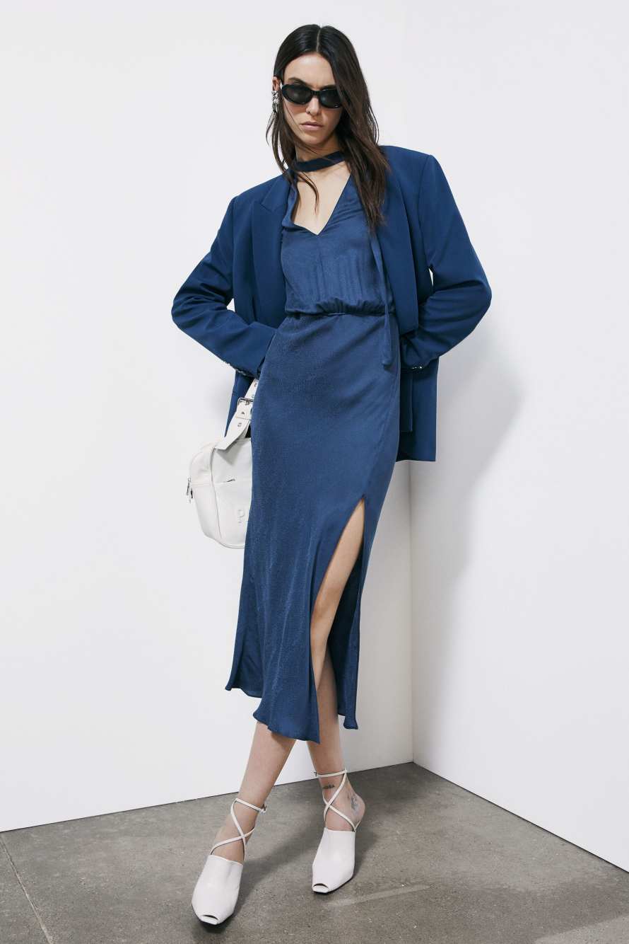 Fluid midi dress with draping, Blue, Patrizia Pepe