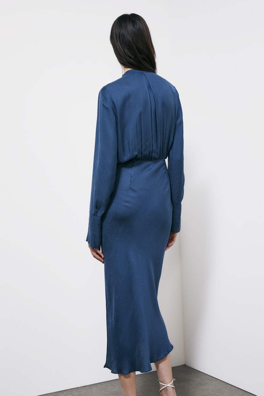 Fluid midi dress with draping, Blue, Patrizia Pepe