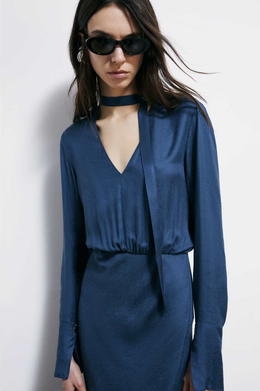 Fluid midi dress with draping, Blue, Patrizia Pepe