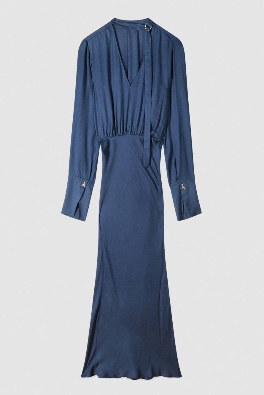 Fluid midi dress with draping, Blue, Patrizia Pepe