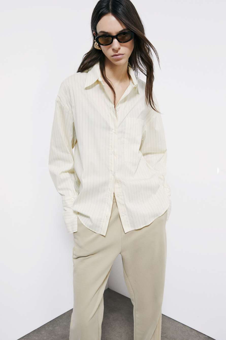 Striped poplin oversized shirt, Yellow, Patrizia Pepe