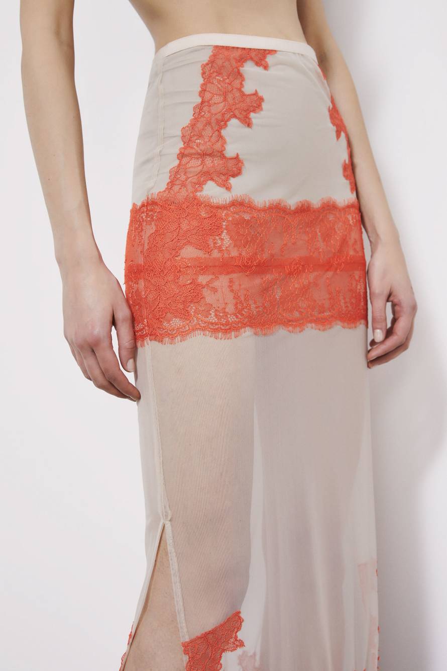 Tulle midi skirt with lace details, Beige/Orange, Patrizia Pepe