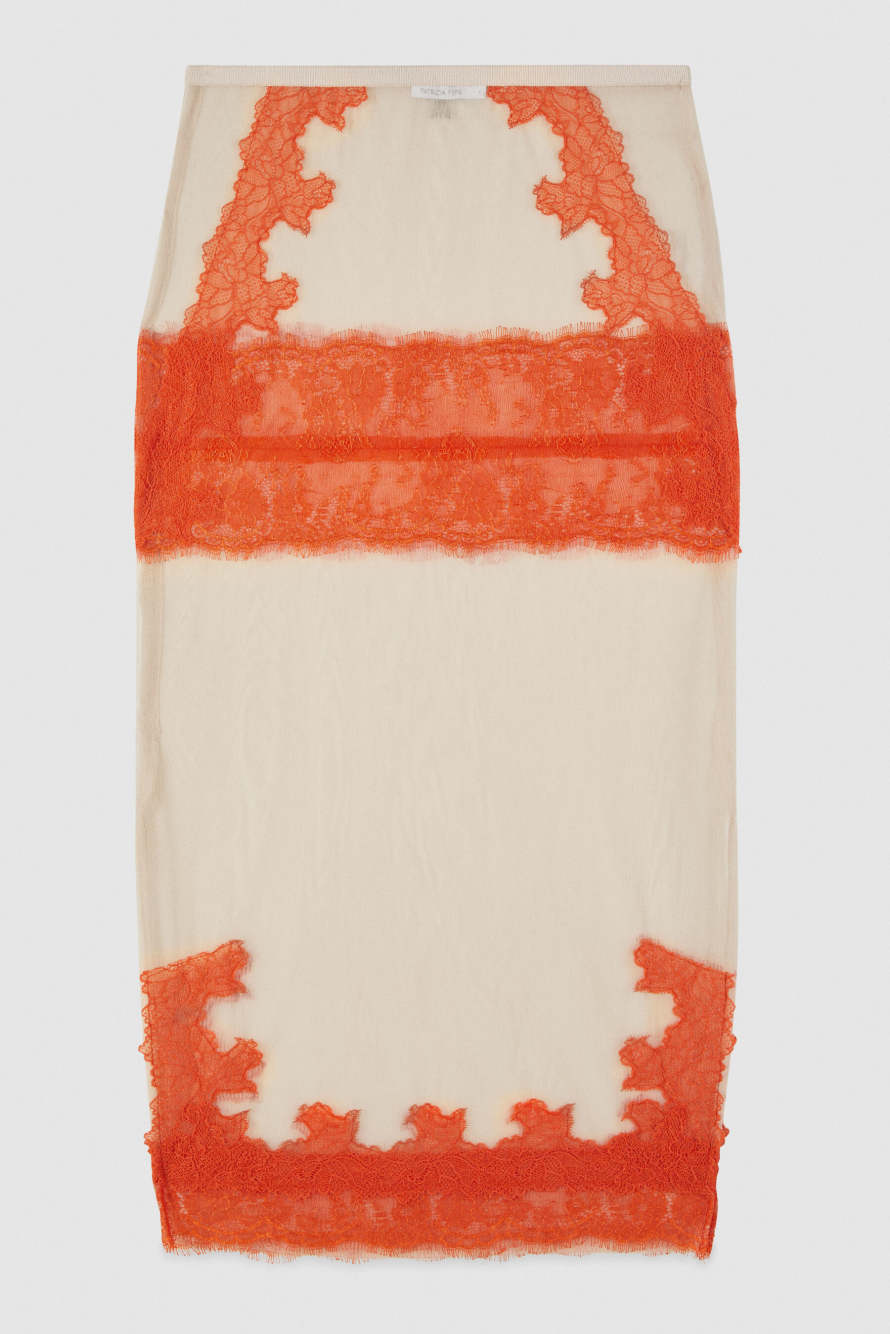 Tulle midi skirt with lace details, Beige/Orange, Patrizia Pepe