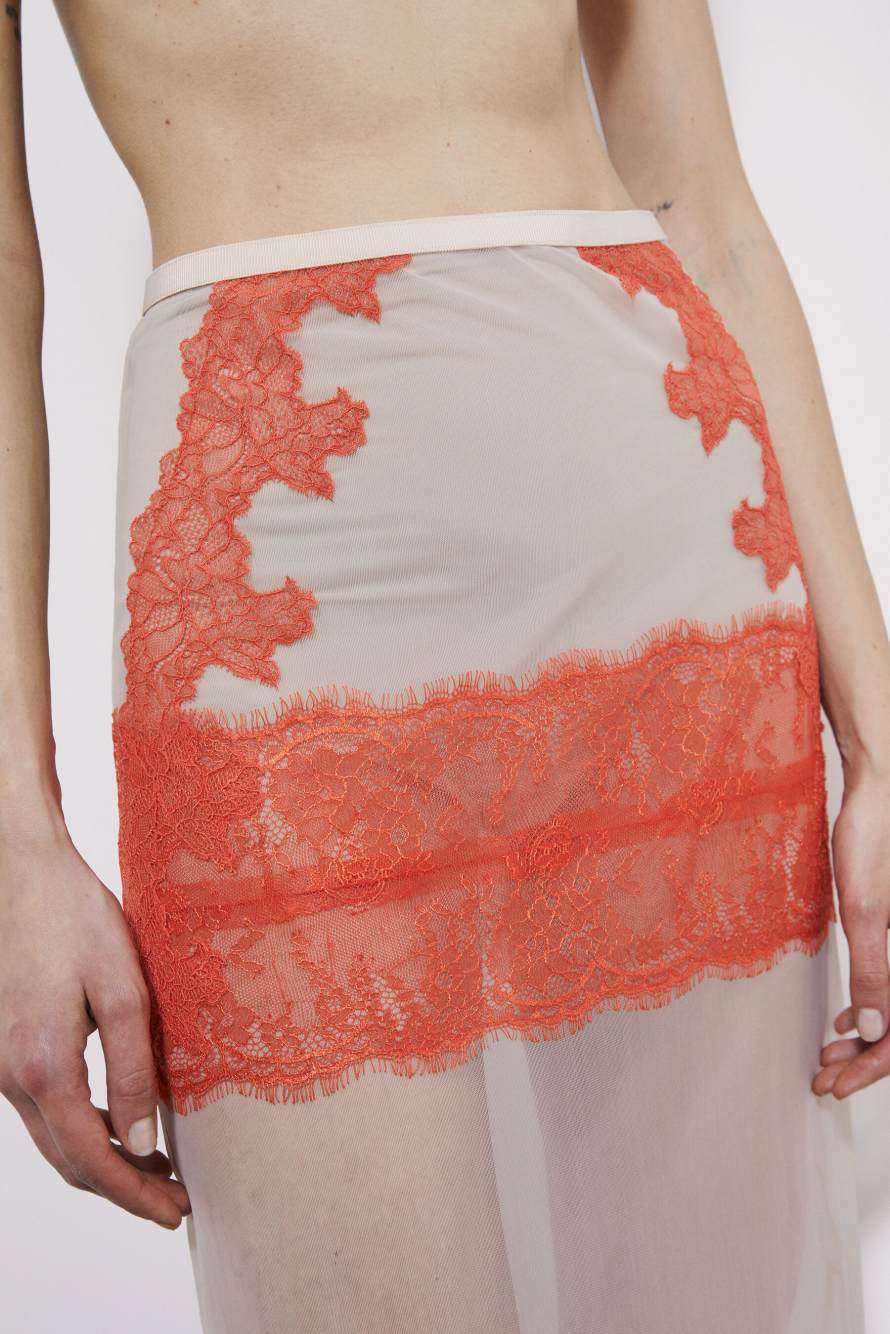 Tulle midi skirt with lace details, Beige/Orange, Patrizia Pepe