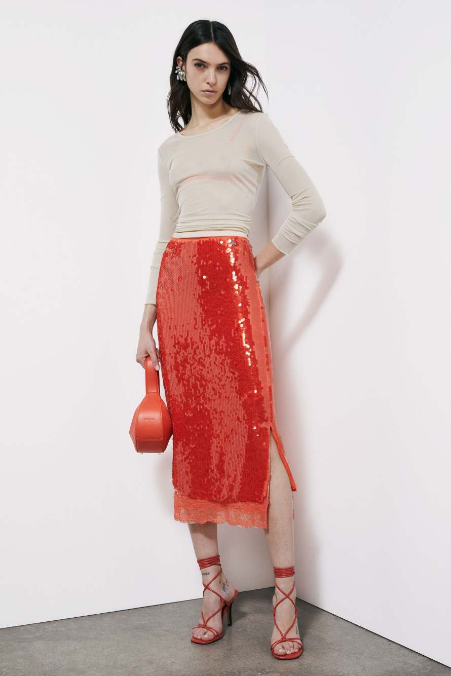 Tulle midi skirt with lace details, Beige/Orange, Patrizia Pepe