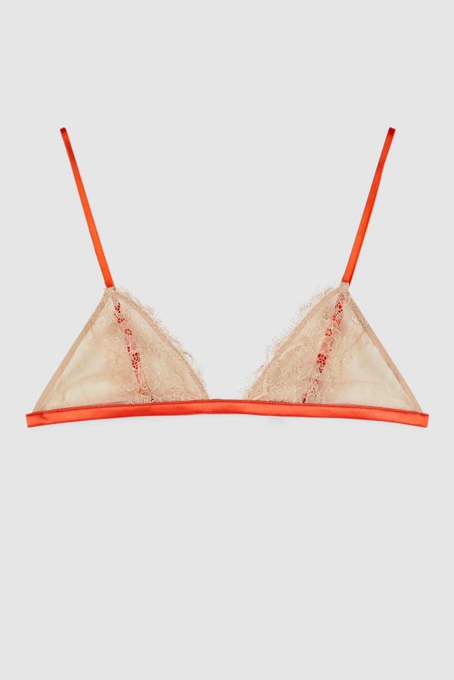 Tulle and lace triangle bra, Beige/Orange, Patrizia Pepe