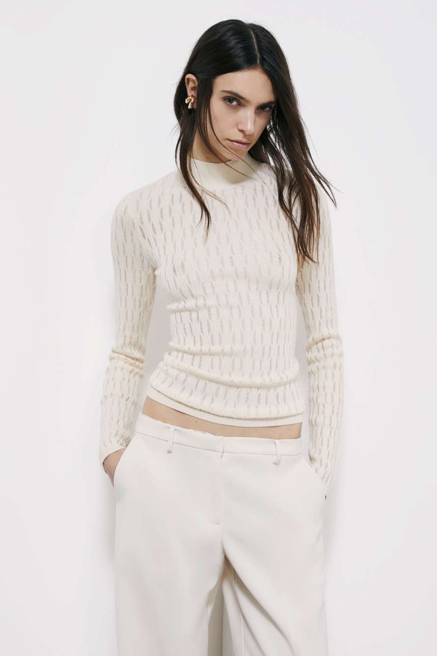 Jacquard wool turtleneck sweater, White, Patrizia Pepe