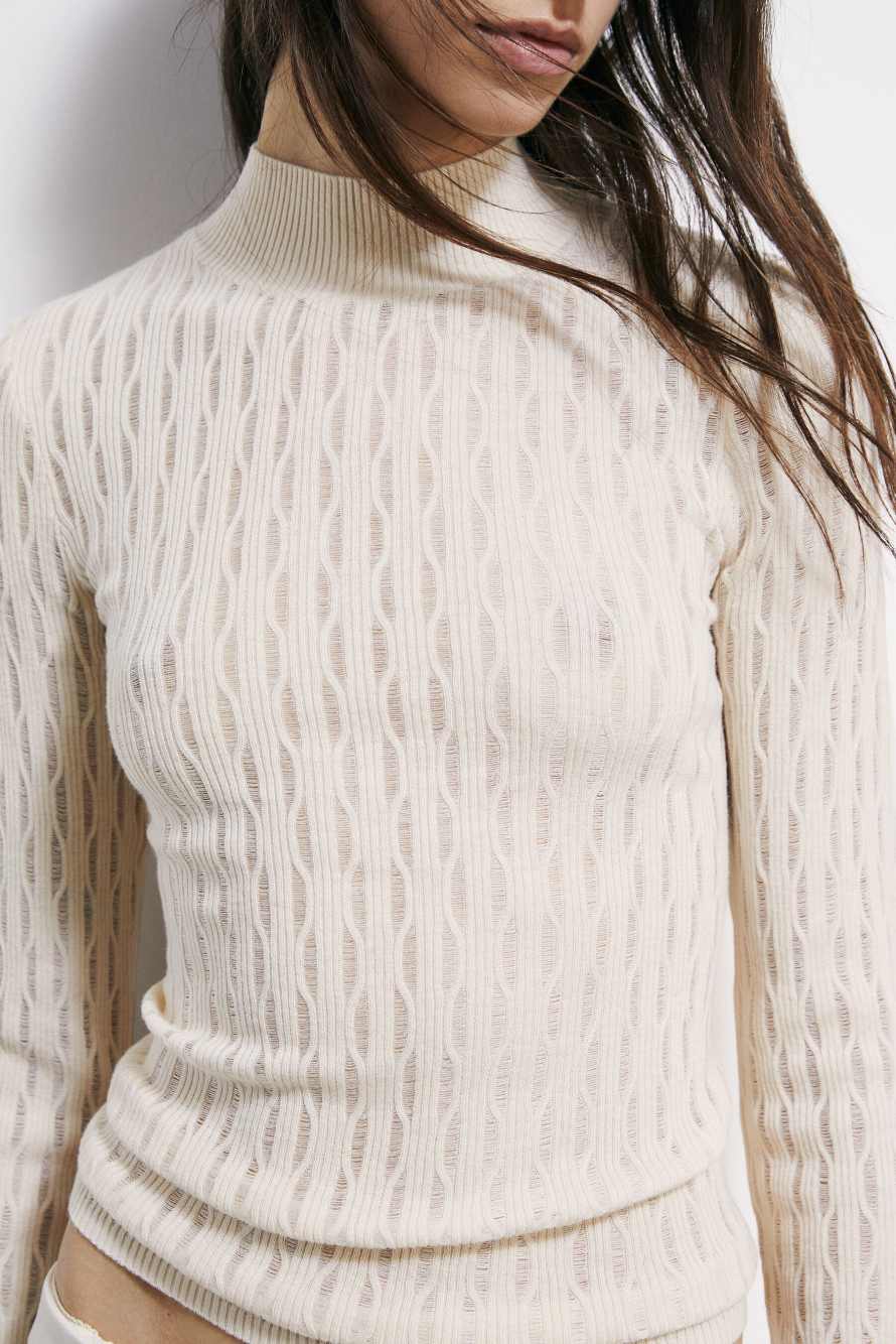 Jacquard wool turtleneck sweater, White, Patrizia Pepe