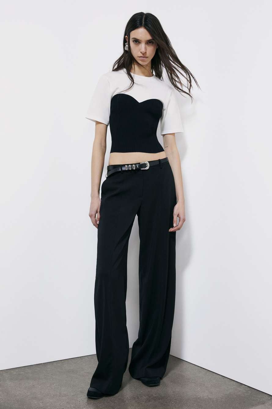 Футболка с бюстье из трикотажа, Белый/Чёрный, Patrizia Pepe