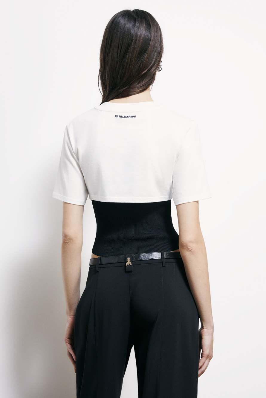 Футболка с бюстье из трикотажа, Белый/Чёрный, Patrizia Pepe
