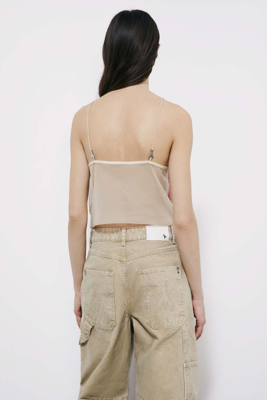 Tulle top with rhinestones, Beige, Patrizia Pepe