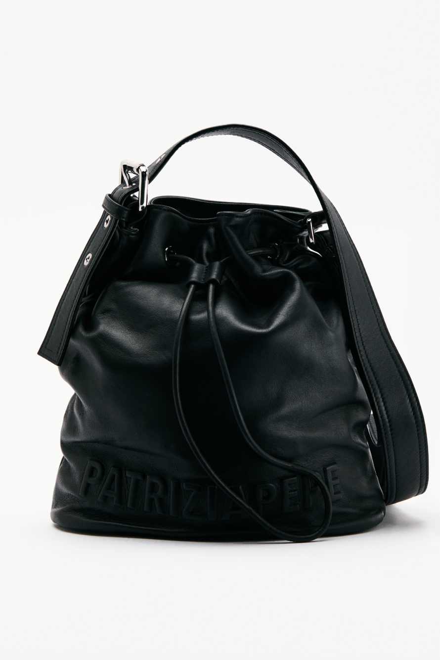 (IM)PERFECTION leather bucket bag large, Black, Patrizia Pepe