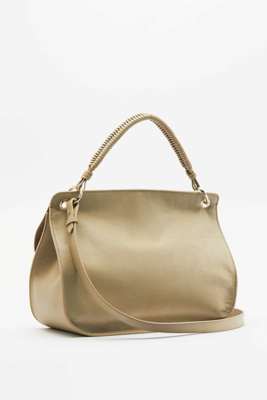 Soft Essential Fly large leather shoulder bag, Beige, Patrizia Pepe
