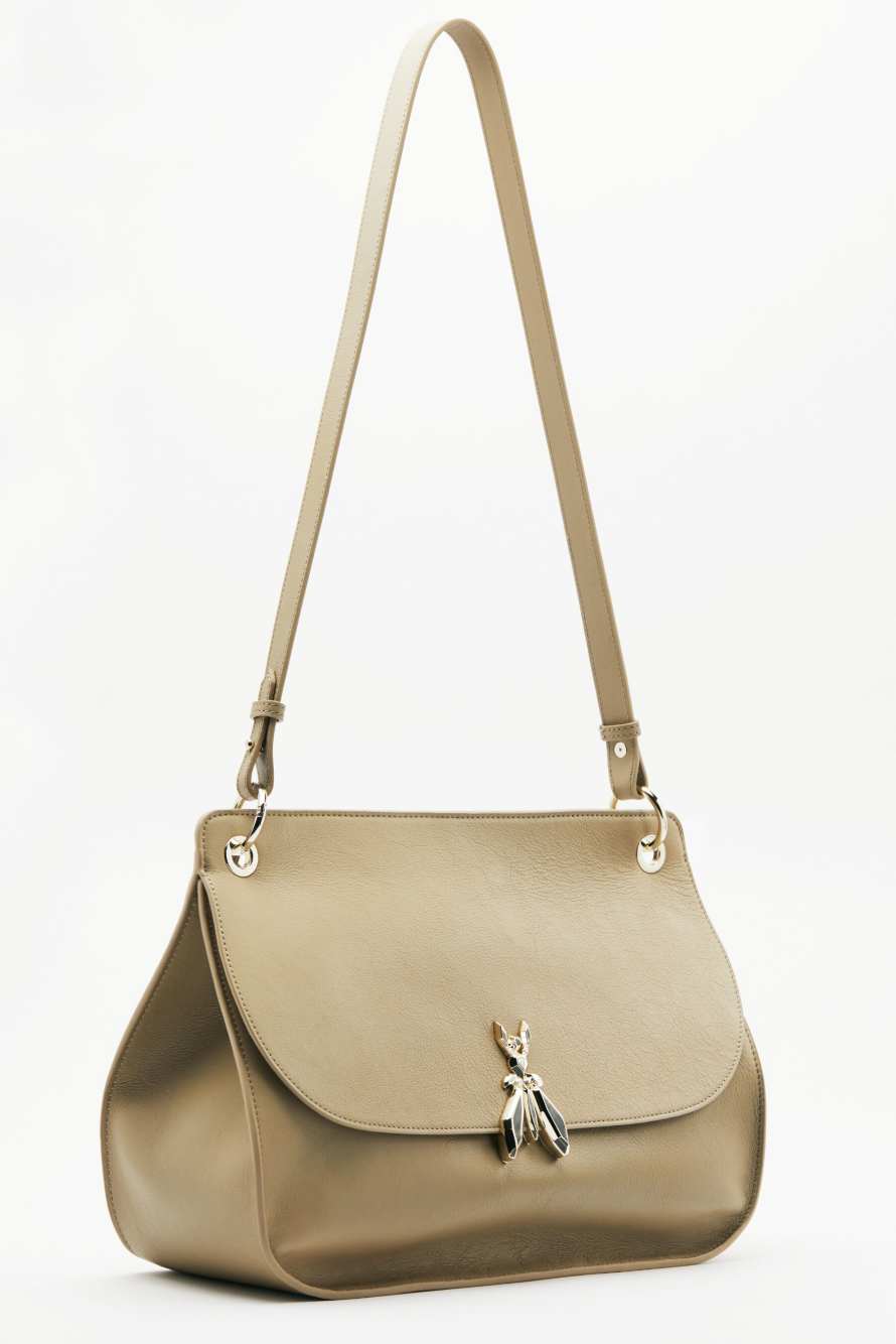 Soft Essential Fly large leather shoulder bag, Beige, Patrizia Pepe