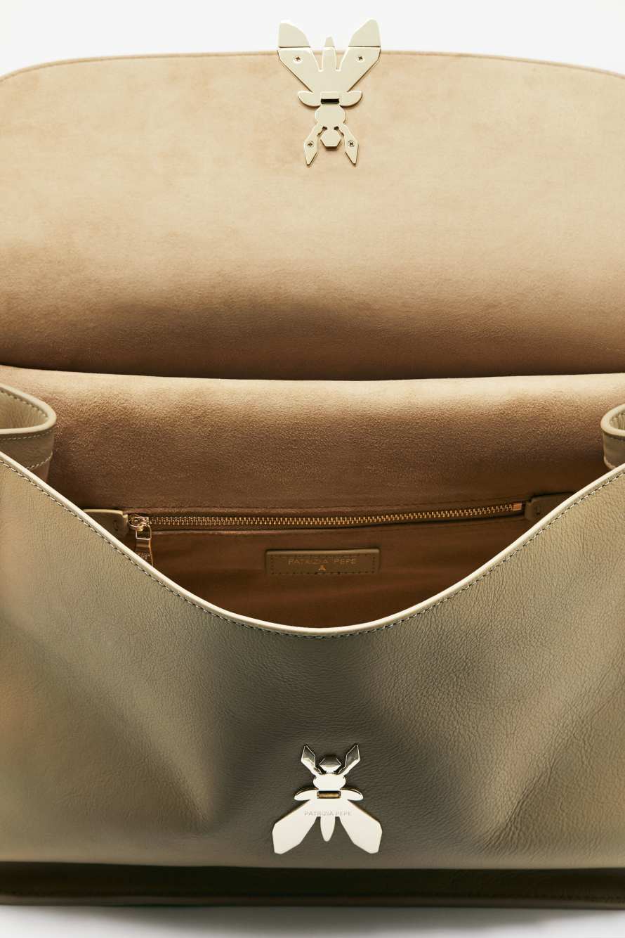 Soft Essential Fly large leather shoulder bag, Beige, Patrizia Pepe