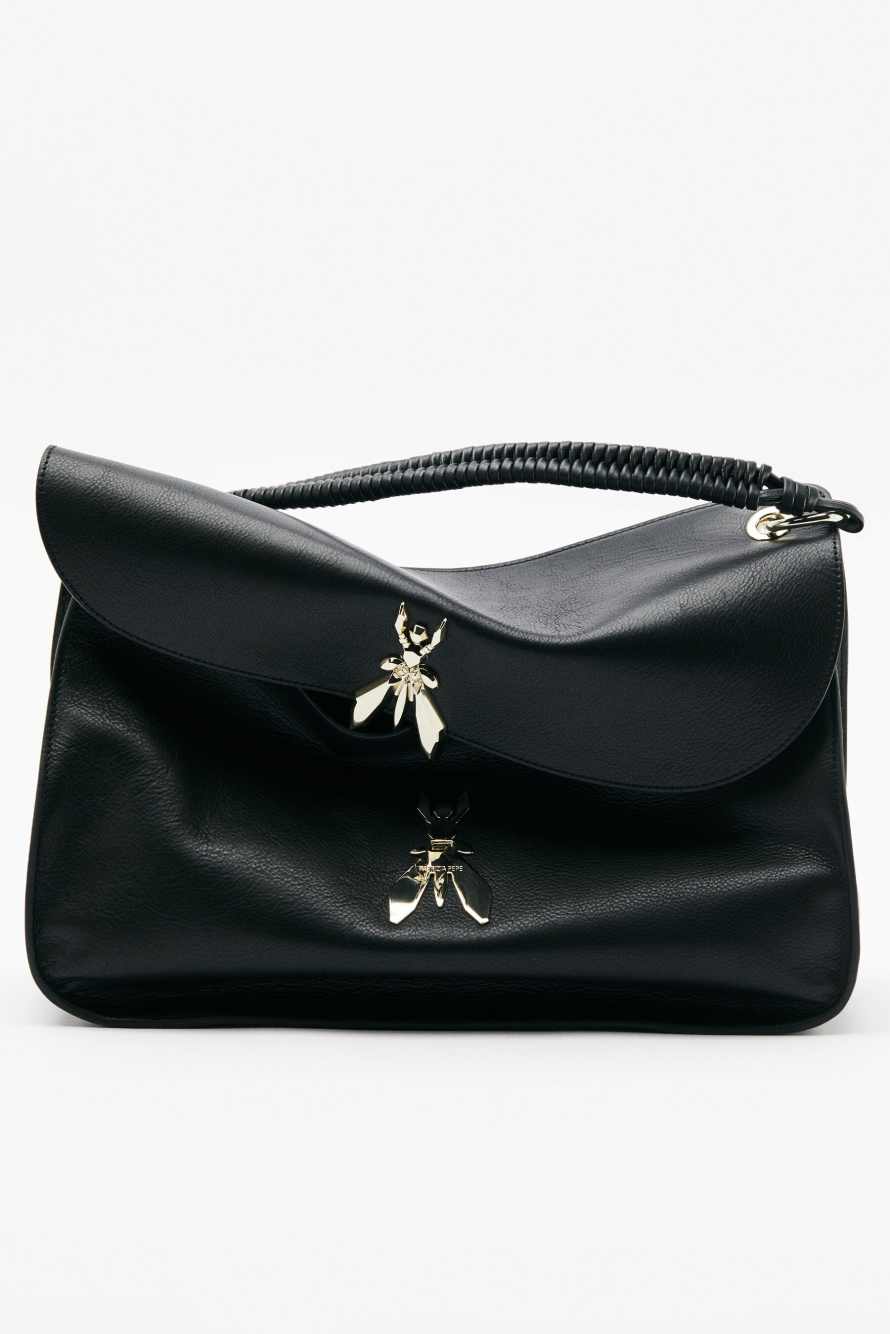 Soft Essential Fly large leather shoulder bag, Black, Patrizia Pepe