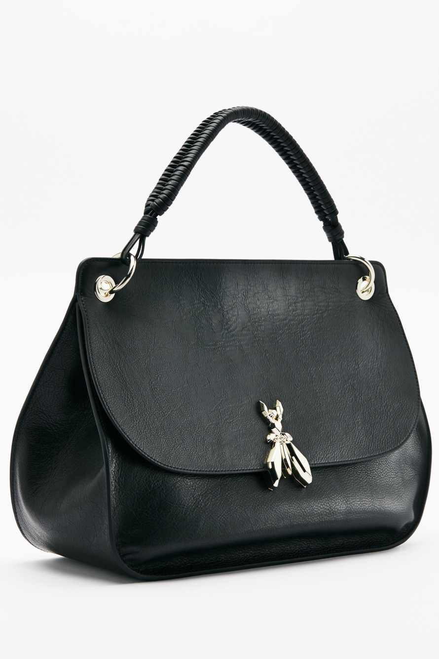 Soft Essential Fly large leather shoulder bag, Black, Patrizia Pepe
