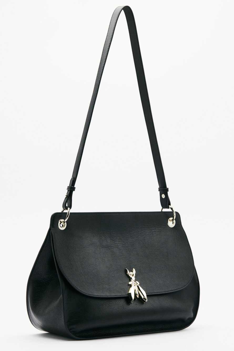 Soft Essential Fly large leather shoulder bag, Black, Patrizia Pepe