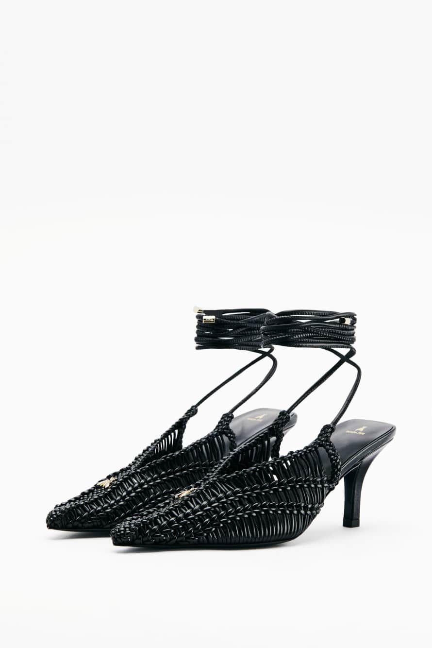 Handcraft Minimal Shape braided slingbacks, Black, Patrizia Pepe