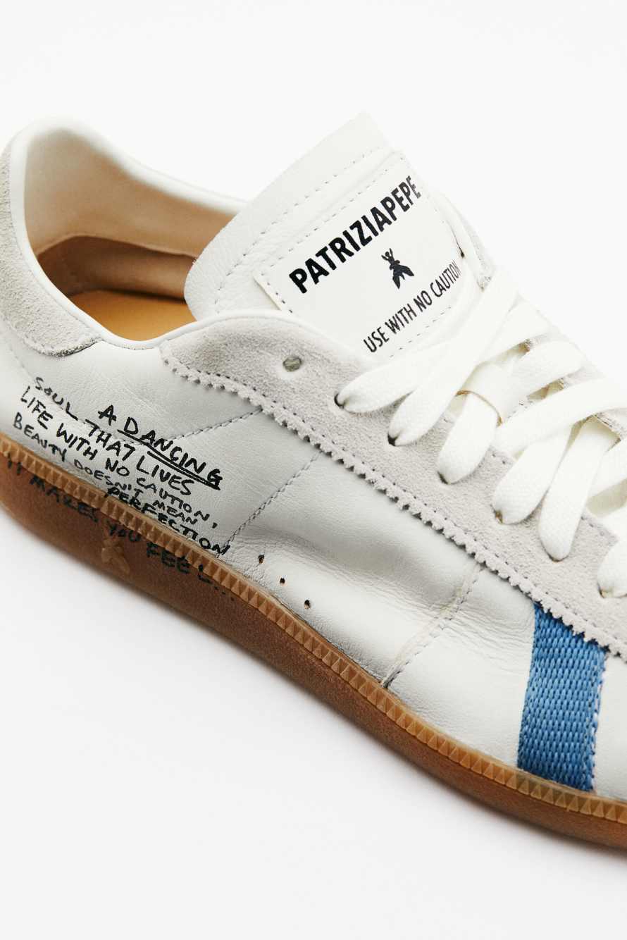 SKIN Sneakers in leather with lettering, White/Blue, Patrizia Pepe