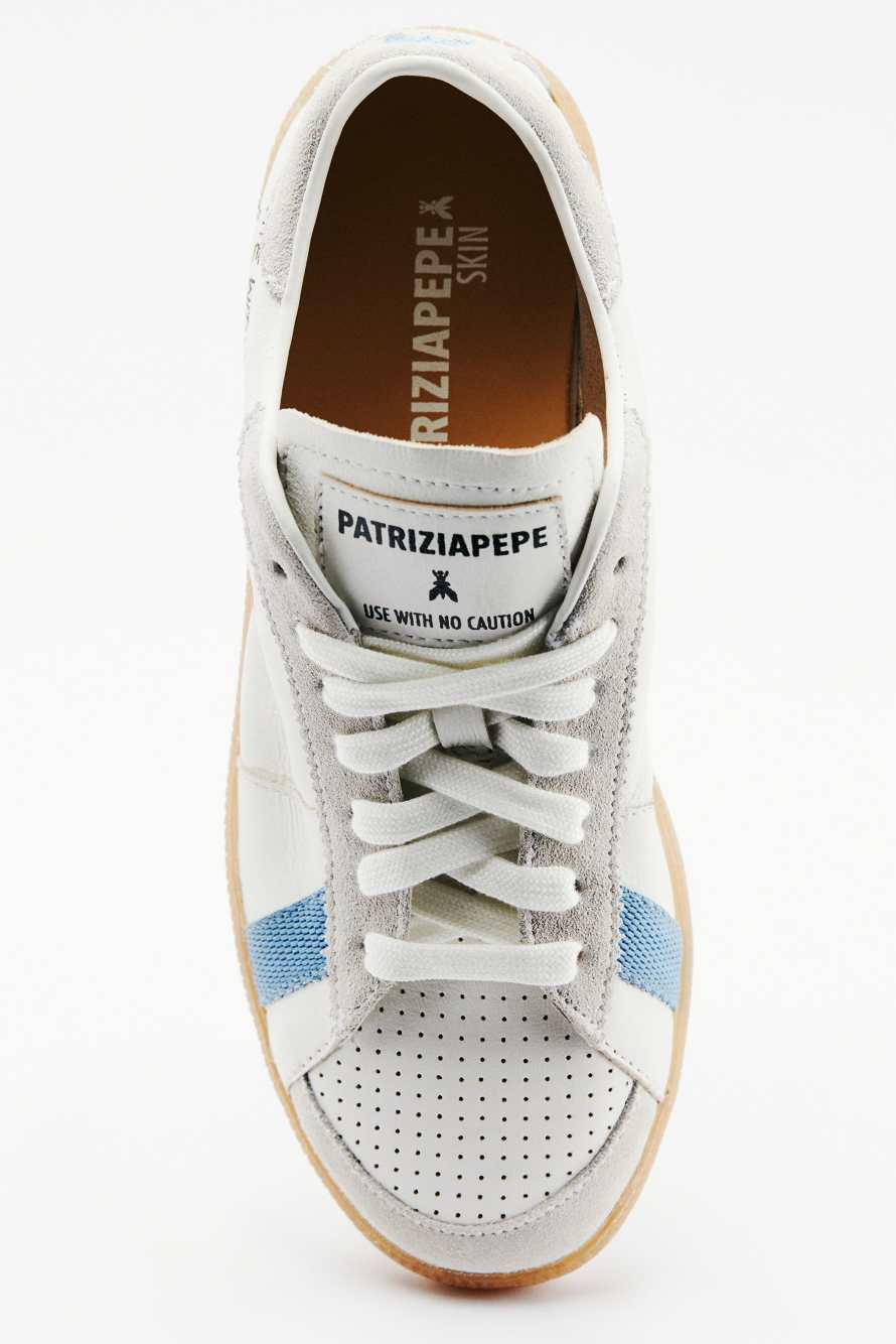 SKIN Sneakers in leather with lettering, White/Blue, Patrizia Pepe