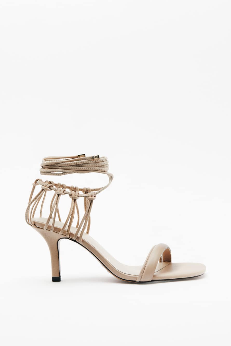 Square Essential Fly crossed heeled sandals in nappa leather, Beige, Patrizia Pepe