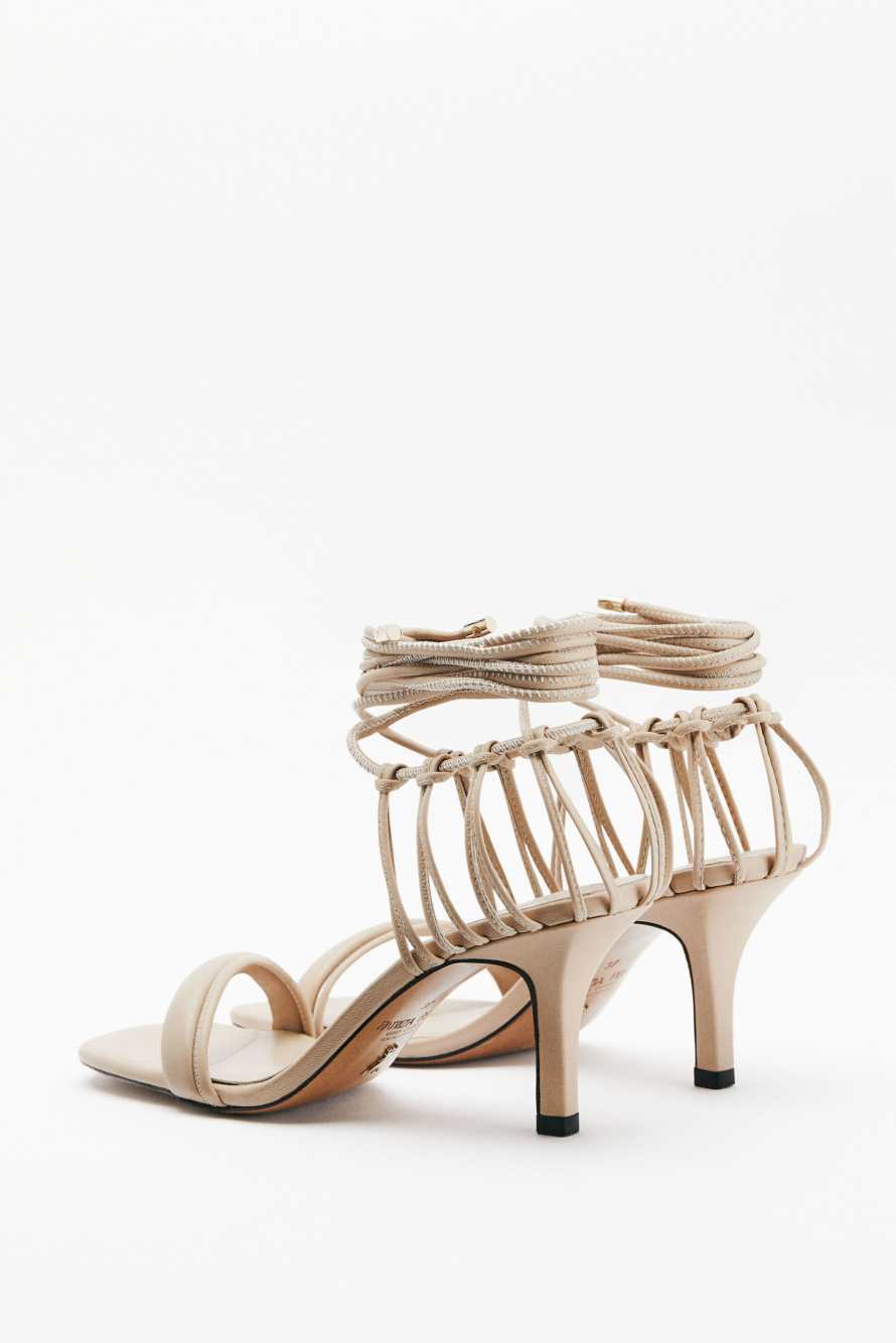 Square Essential Fly crossed heeled sandals in nappa leather, Beige, Patrizia Pepe