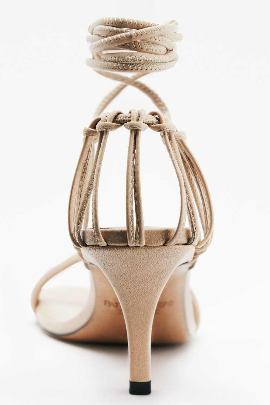 Square Essential Fly crossed heeled sandals in nappa leather, Beige, Patrizia Pepe