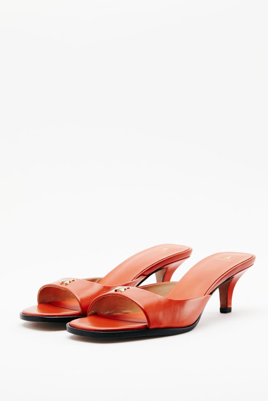 Square Essential Fly sabot sandals with nappa heel, Orange, Patrizia Pepe