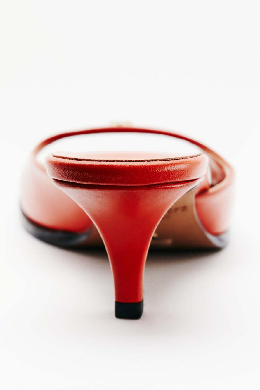 Square Essential Fly sabot sandals with nappa heel, Orange, Patrizia Pepe