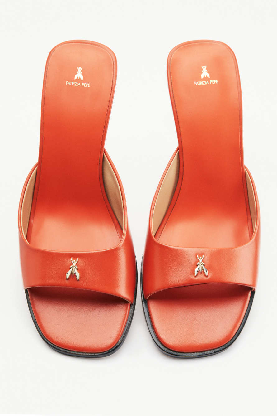 Square Essential Fly sabot sandals with nappa heel, Orange, Patrizia Pepe