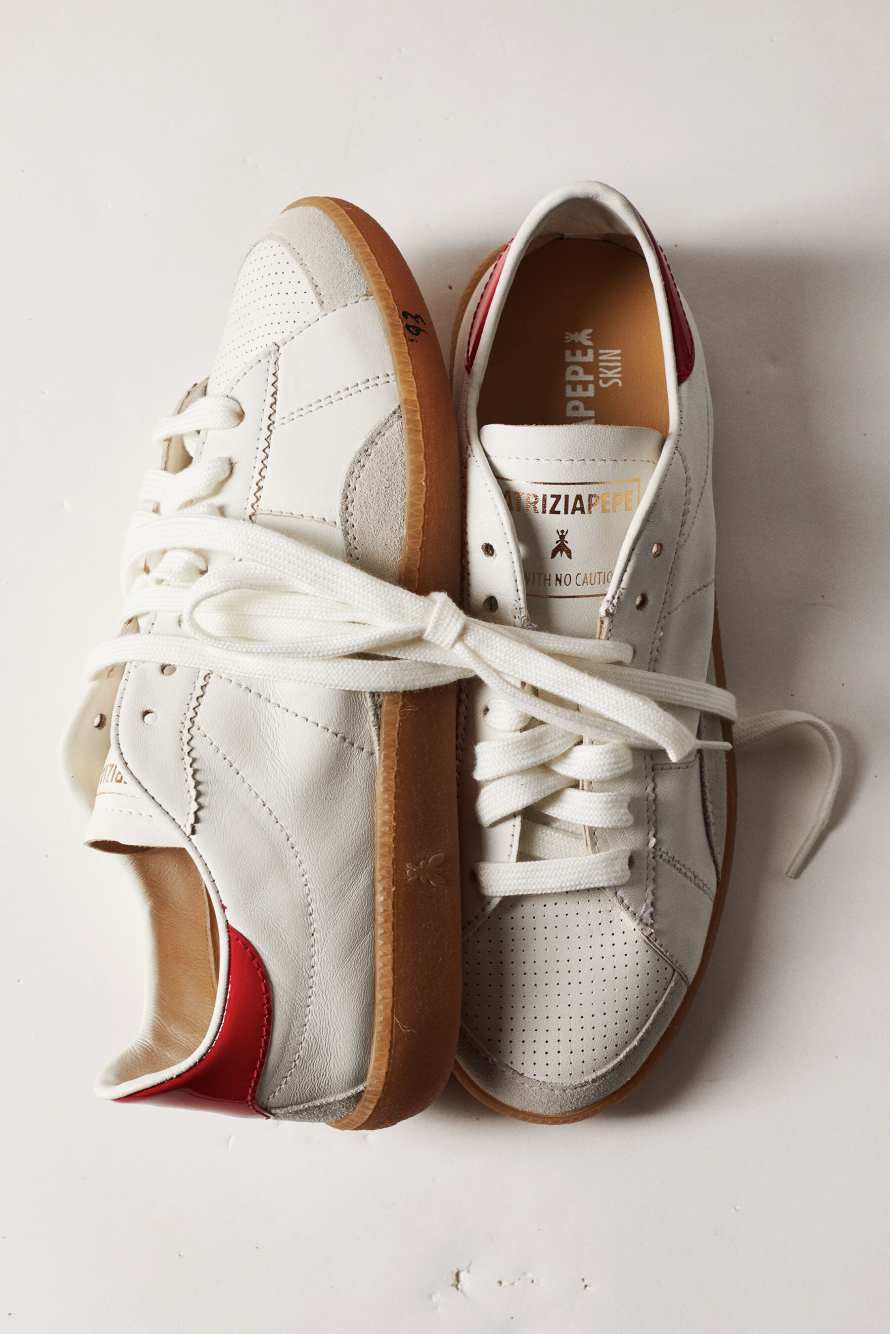 SKIN nappa leather sneakers with glossy details, White/Red, Patrizia Pepe