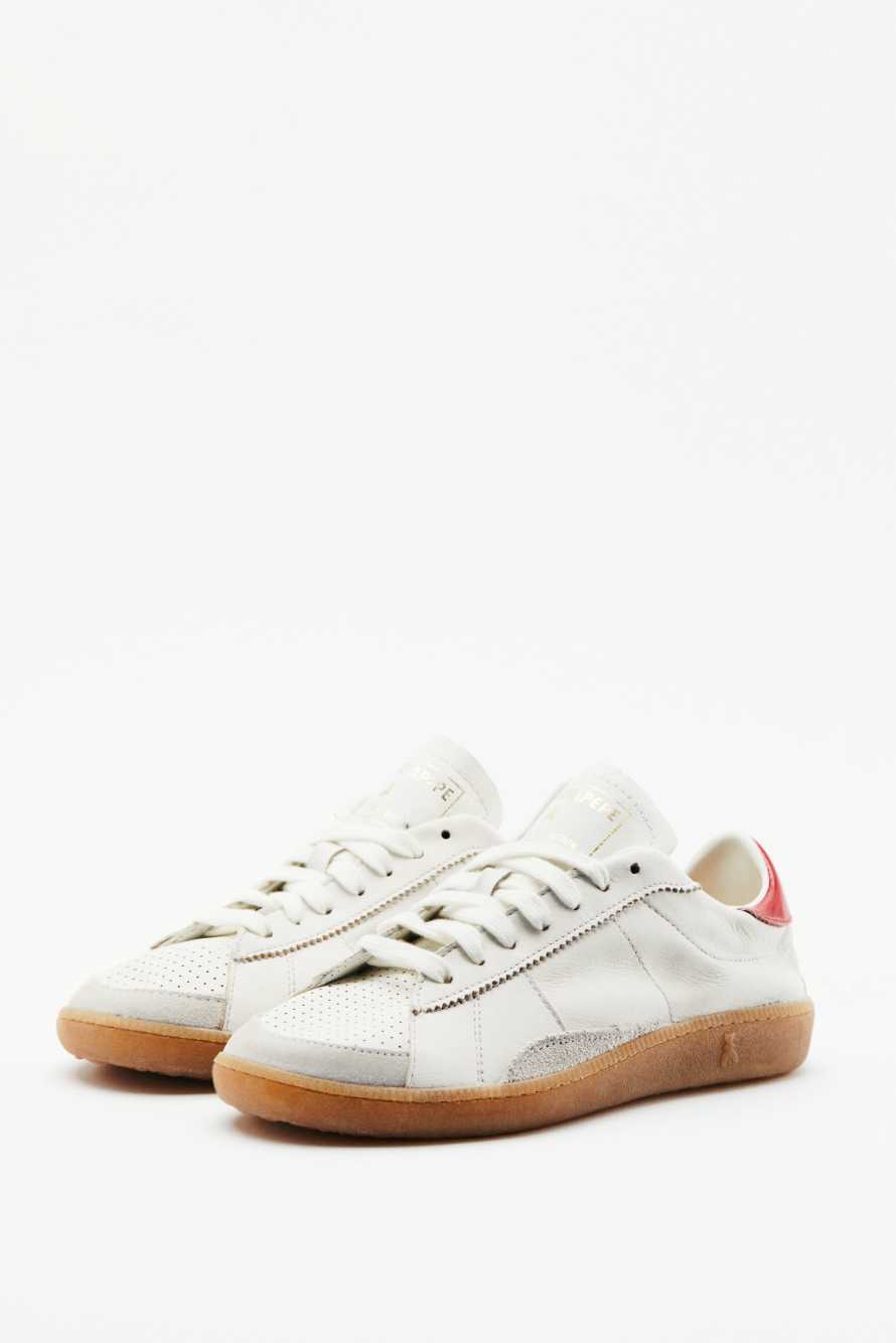 SKIN nappa leather sneakers with glossy details, White/Red, Patrizia Pepe