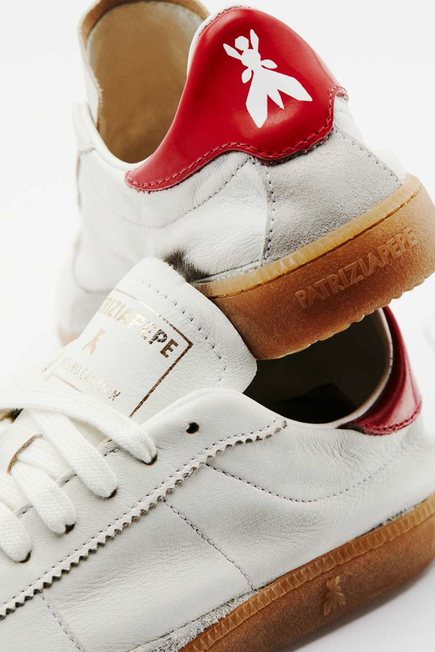 SKIN nappa leather sneakers with glossy details, White/Red, Patrizia Pepe