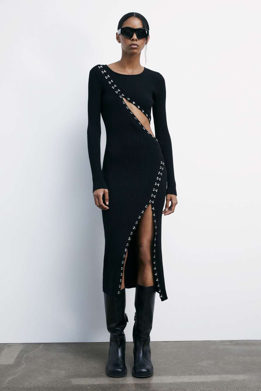 Трикотажное платье-миди в стиле глэм-рок, Черный, Patrizia Pepe