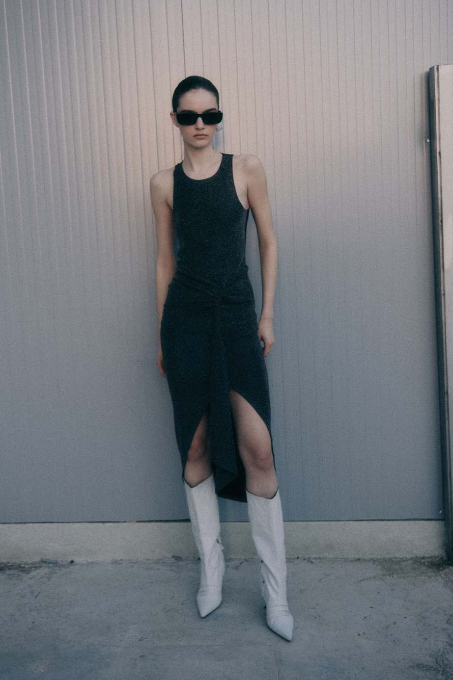 Драпированное платье-миди с люрексом, чёрный, Patrizia Pepe