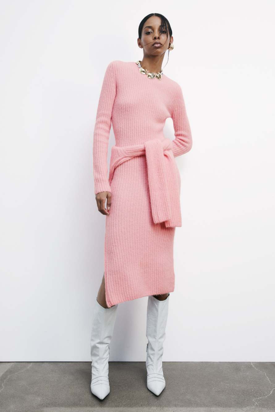 Трикотажное платье-миди с разрезом, Розовый, Patrizia Pepe