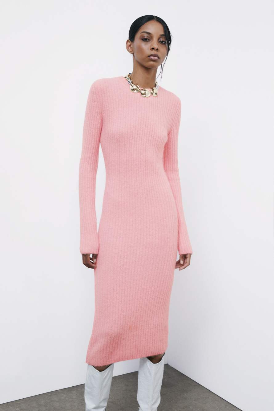Трикотажное платье-миди с разрезом, Розовый, Patrizia Pepe